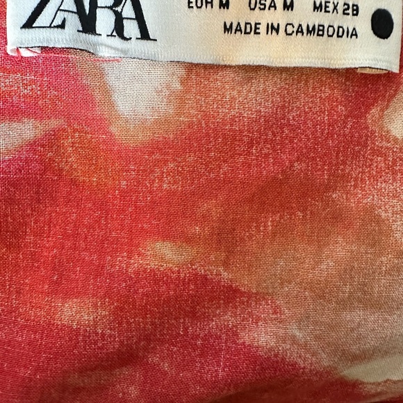 Zara Red Marble Maxi Dress Off Shoulder Tiered Ruffles Lightweight Size M - Picture 7 of 7